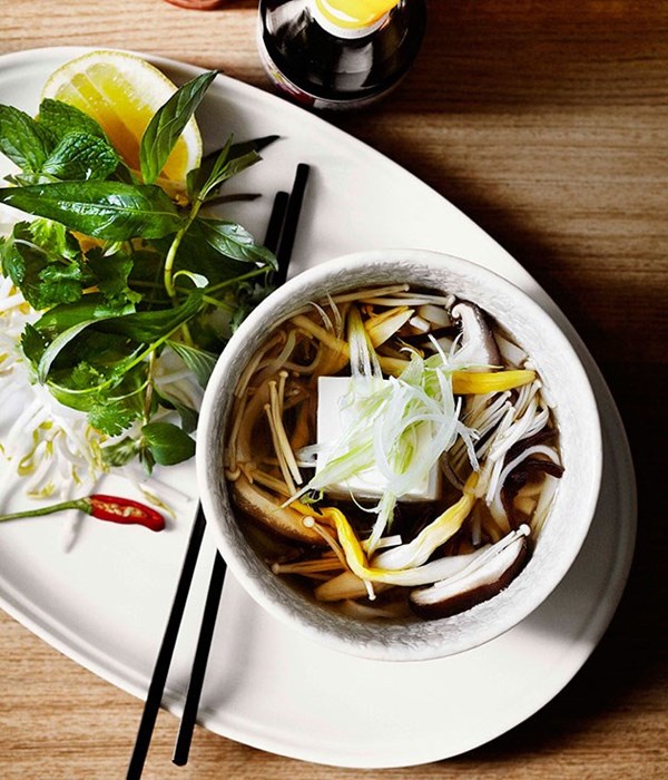 Tofu and mushroom pho with lily buds
