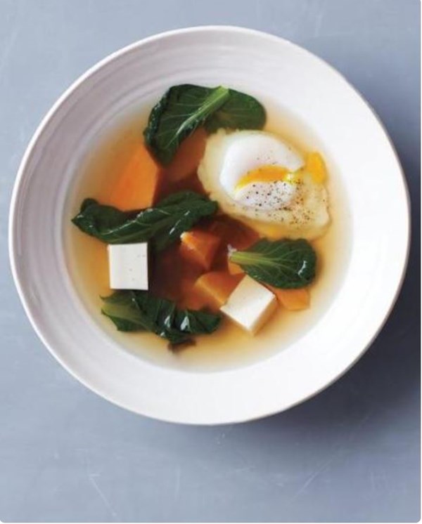 Tofu and sweet potato poached in dashi