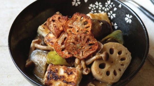 Tofu, aubergine and lotus root stew