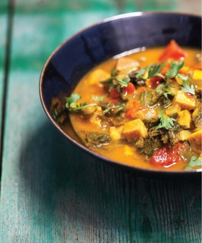 Tofu curry with mustard greens