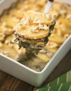 Tofu feta, spinach & potato gratin