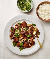 Tofu in sambal with cashews and ginger pickle