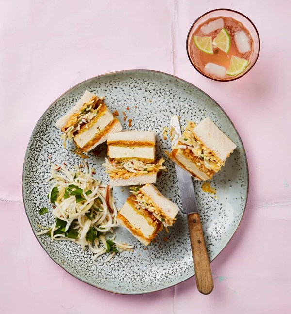 Tofu katsu sando with celeriac and apple slaw