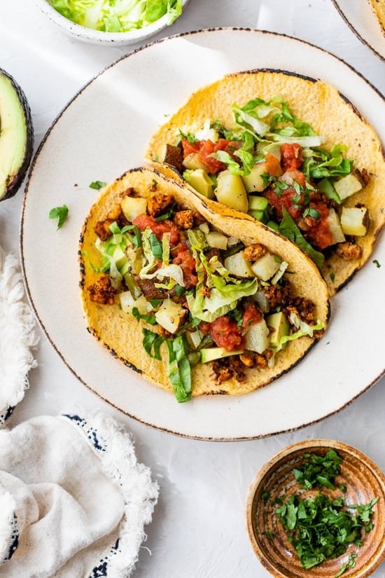 Tofu tacos with potatoes and jalapeños