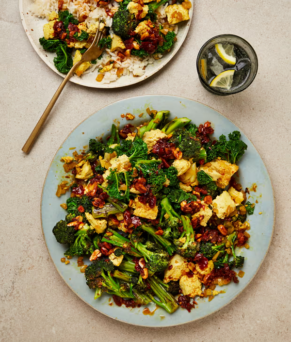 Tofu with broccoli and peanut chilli oil