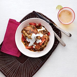 Tomatillo-braised chicken thighs