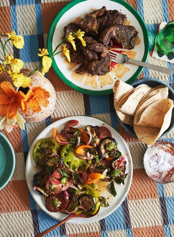 Tomato & eggplant sambol salad [spiced lamb chops]