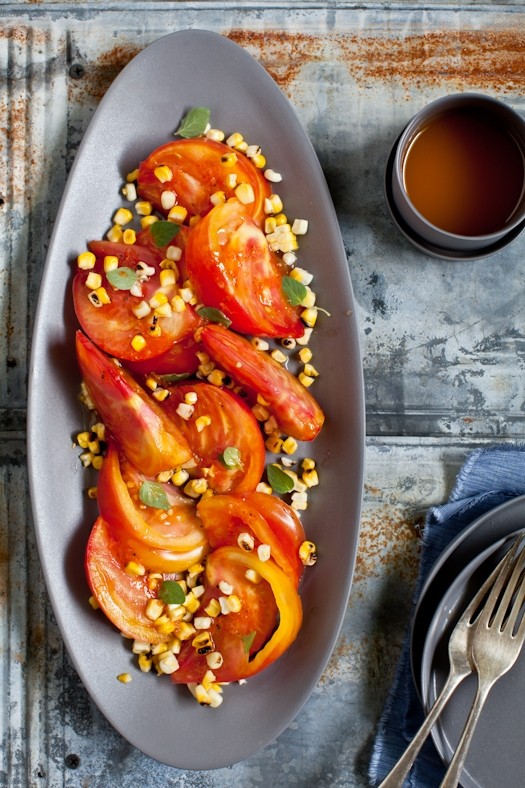 Tomato & grilled corn salad with Sriracha vinaigrette