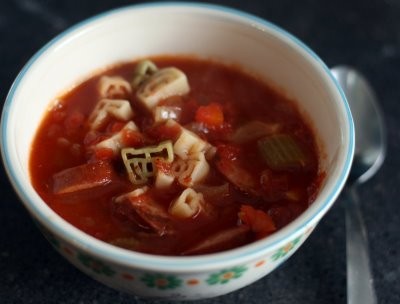 Tomato & kielbasa alphabet soup