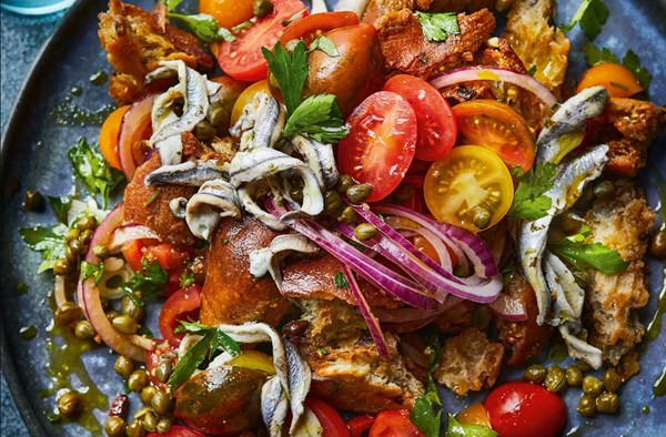 Tomato & olive bread salad with anchovies