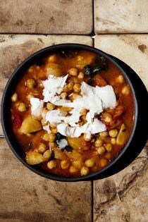 Tomato + parsnip stew w/wilted kale
