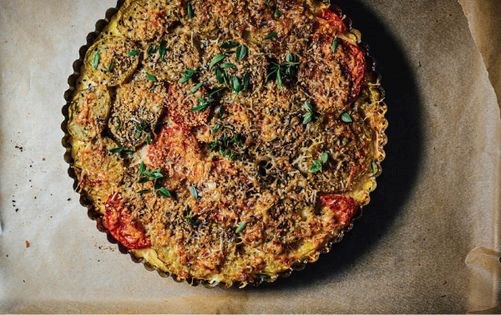 Tomato aachari polenta tart