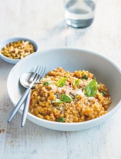 Tomato and basil barley risotto
