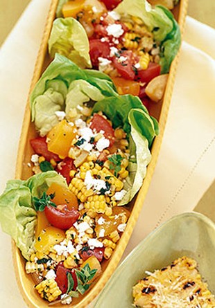 Tomato and corn salad with marjoram