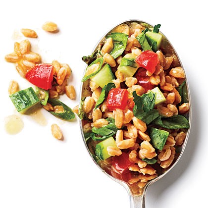 Tomato and cucumber farro salad