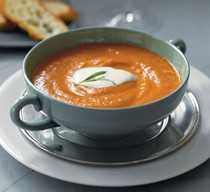 Tomato and fennel soup with Pernod cream