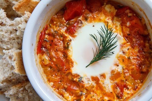 Tomato and feta baked eggs