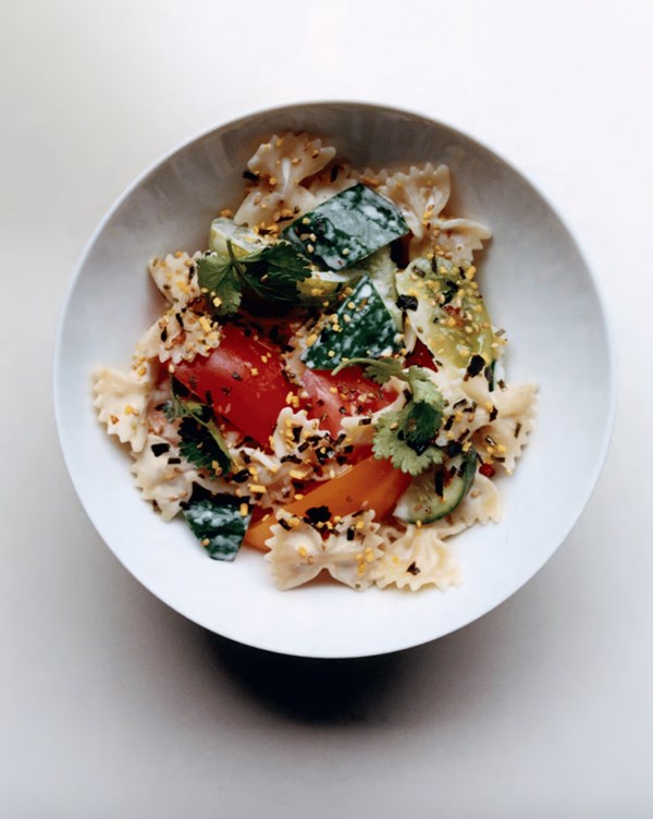 Tomato and furikake pasta salad