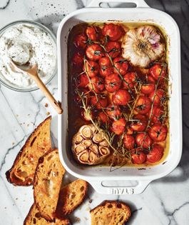 Tomato and garlic confit with whipped ricotta and toasted sourdough