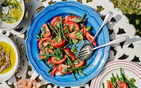 Tomato and green bean salad with bagna rotou