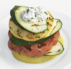 Tomato and grilled zucchini stacks