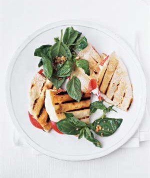 Tomato and mozzarella quesadillas with basil