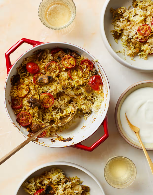 Tomato and mushroom biryani