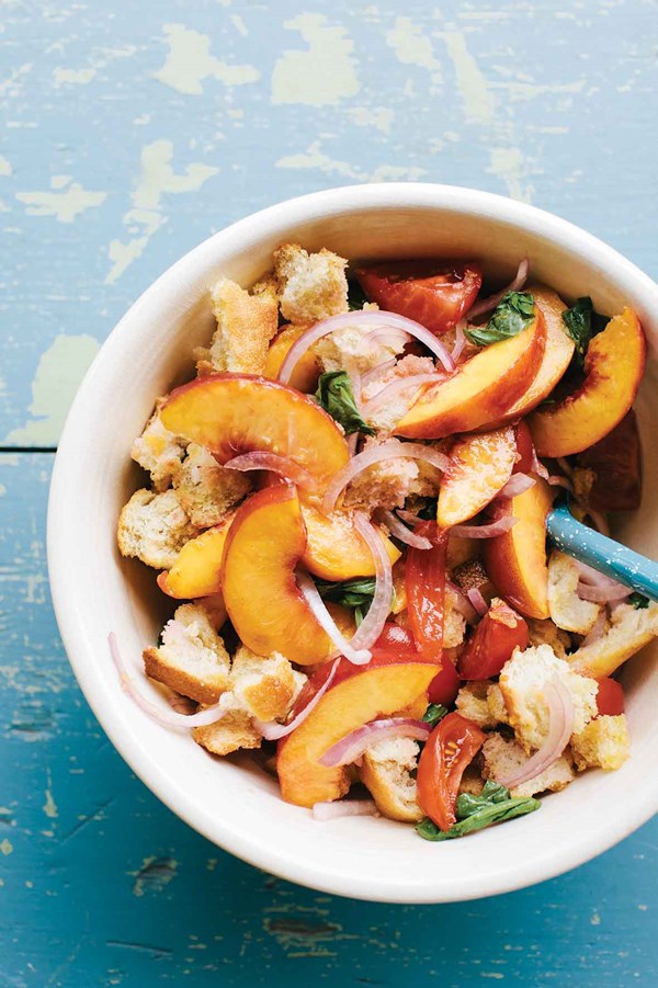 Tomato and peach panzanella