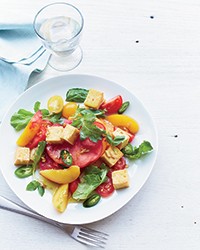Tomato-and-peach salad with crisp tofu