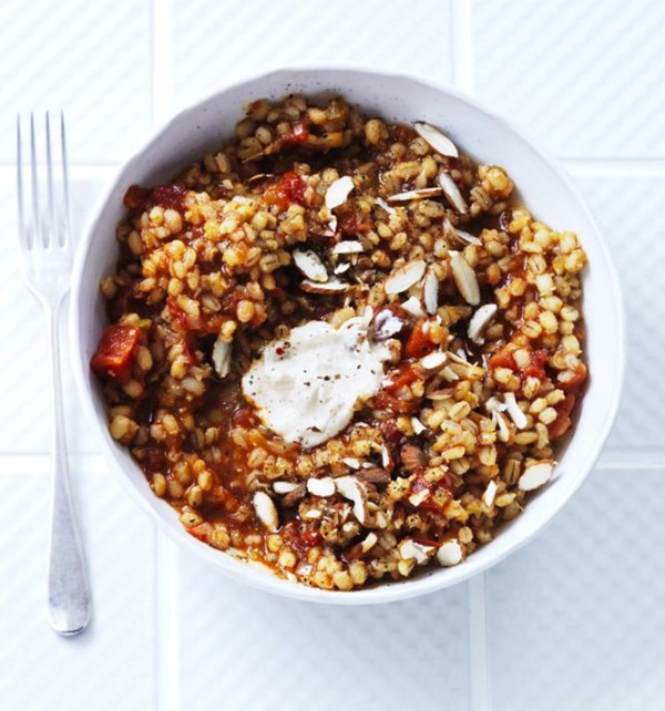 Tomato and rosemary pearl barley risotto