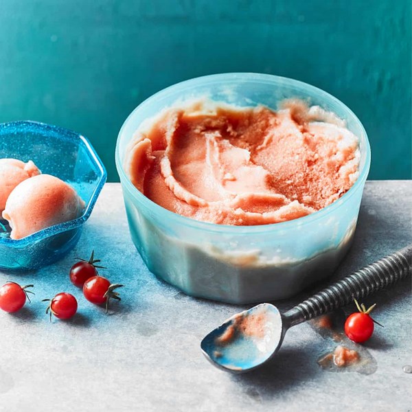 Tomato and white peach sorbet