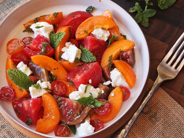 Tomato, apricot, and feta salad with mint