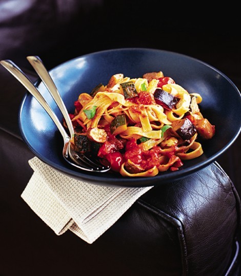 Tomato, aubergine, courgette and mozzarella tagliatelle