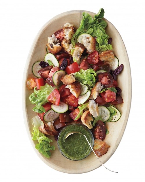 Tomato, baby-lettuce, and olive-bread salad