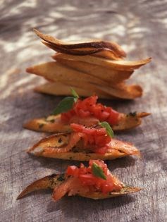 Tomato, basil, and salmon bruschette