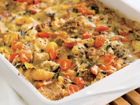 Tomato-basil bread pudding