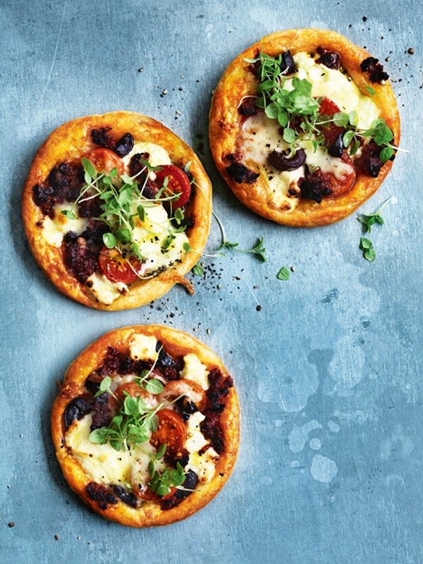 Tomato, basil, olive and chorizo tarts