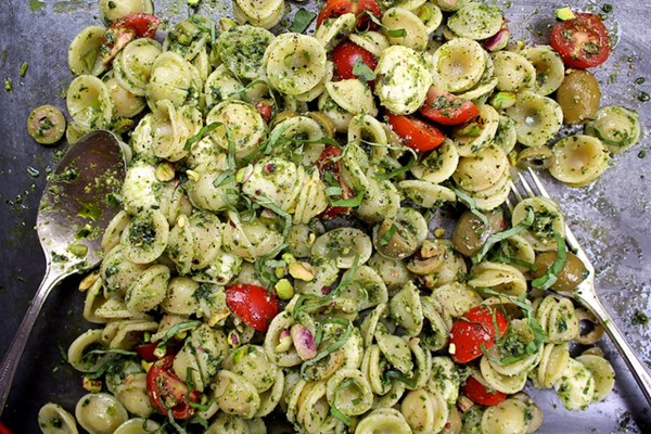 Tomato basil orecchietti with pistachios