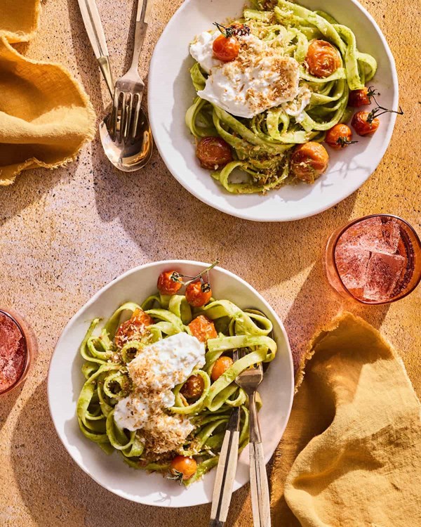 Tomato basil pasta with burrata