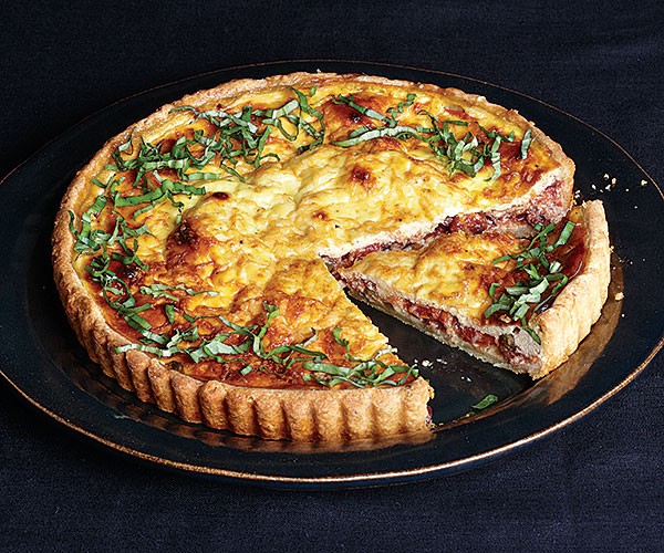Tomato-basil tart with yogurt custard