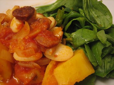 Tomato, BNS, butterbean and chorizo bake
