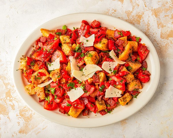 Tomato, bread and chorizo salad with sherry vinaigrette