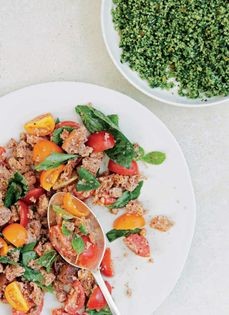 Tomato, bread, sumac and basil