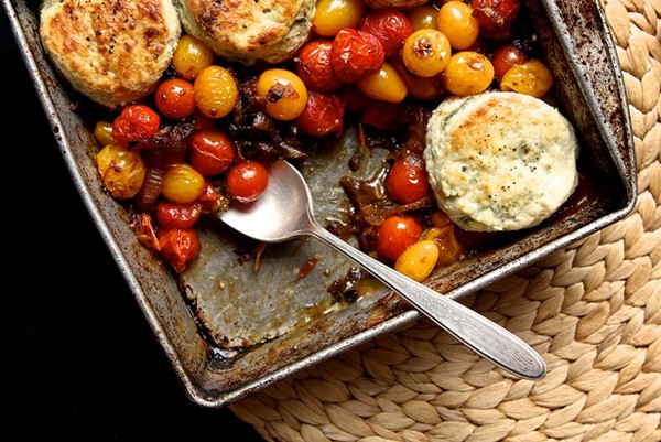 Tomato cobbler with blue cheese biscuits