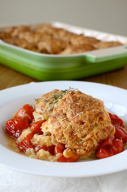 Tomato cobbler with Gruyere biscuits