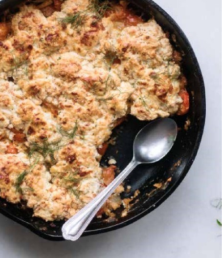 Tomato cobbler with Gruyère-chive biscuits