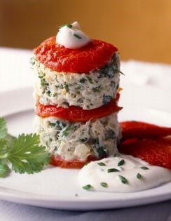 Tomato confit and crab Napoleon