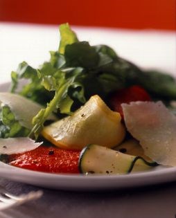 Tomato confit with arugula and zucchini