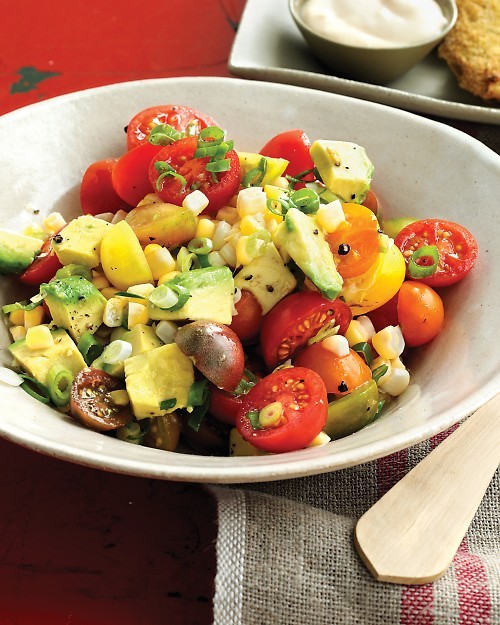 Tomato, corn, and avocado salad