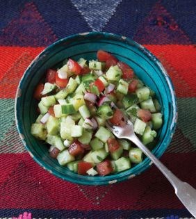 Tomato, cucumber + herb salad (Salad-e gojeh khiar-e Shirazi)